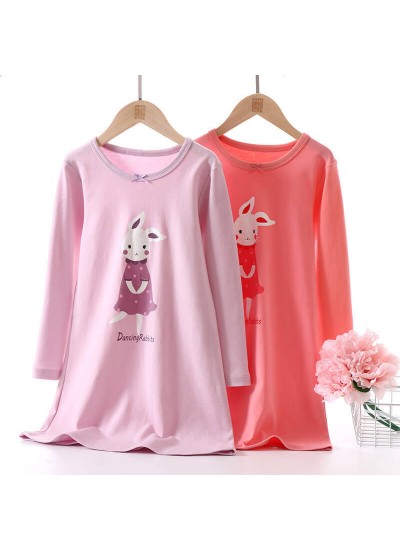 New spring girl purple rabbit print pajamas cotton long nightdress Wholesale and Retail