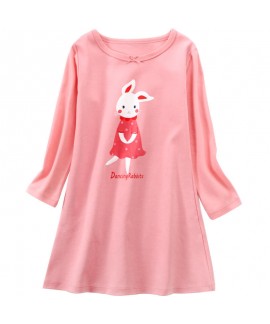 New spring girl purple rabbit print pajamas cotton long nightdress Wholesale and Retail