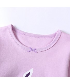 New spring girl purple rabbit print pajamas cotton long nightdress Wholesale and Retail