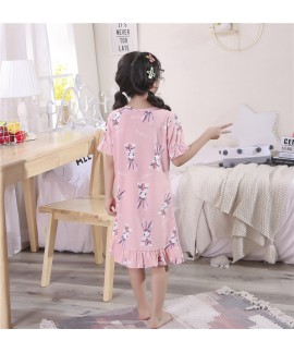 New children's cotton lapel short-sleeved rabbit print summer nightdress Wholesale and Retail