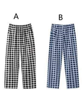 Pure cotton comfortable loose plaid home thin section women's long pajama pants