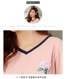 Long Sleeve Spring and Autumn Style Pink Rose Pattern Women's Homewear Suit