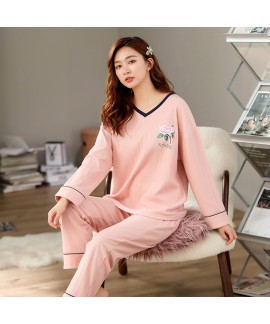 Long Sleeve Spring and Autumn Style Pink Rose Pattern Women's Homewear Suit