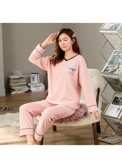 Long Sleeve Spring and Autumn Style Pink Rose Pattern Women's Homewear Suit