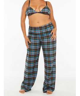 Rihanna Cotton And Flannel lace-up plaid open-back pajama pants