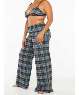 Rihanna Cotton And Flannel lace-up plaid open-back pajama pants