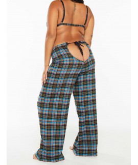Rihanna Cotton And Flannel lace-up plaid open-back...