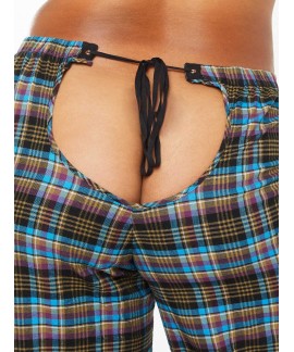 Rihanna Cotton And Flannel lace-up plaid open-back pajama pants