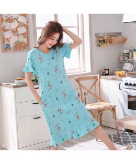 Short sleeve pajamas and nightgown female in summer loose size long knee pajama sets for girls