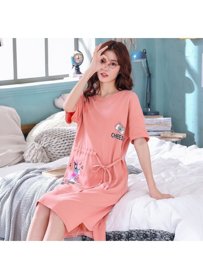 pure cotton short sleeve girls' pyjamas in summer sweet cute cartoon pajamas and nightgown for women