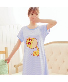 Short sleeve printed ladies pajamas and nightgown for summer Round neck sleepwear for women