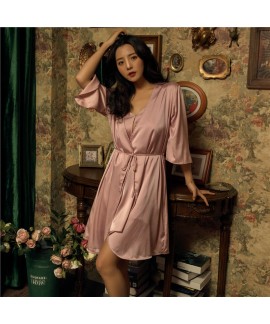Two-piece Sexy Pyjamas Set comfy Ice Silk Nightgown for spring and autumn