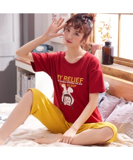Short-sleeved Pure Cotton Sleepwear Women for Spring and Summer