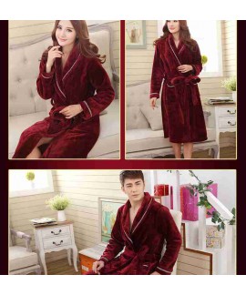 Men's and women's couple models coral fleece thick flannel home bathrobe pajamas