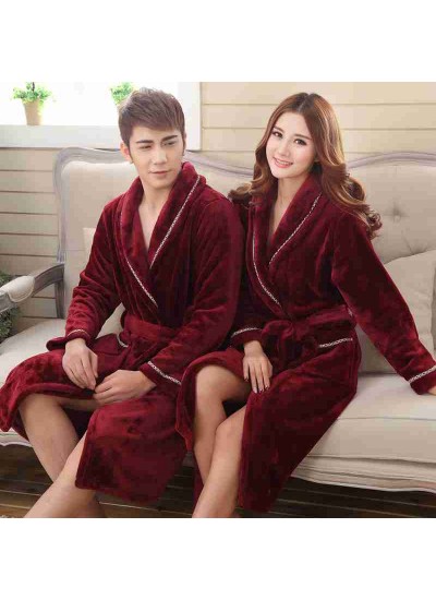 Men's and women's couple models coral fleece thick flannel home bathrobe pajamas