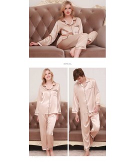 New couple pajamas ice silk long sleeve large size home service suit