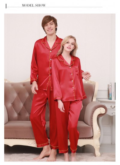New couple pajamas ice silk long sleeve large size home service suit