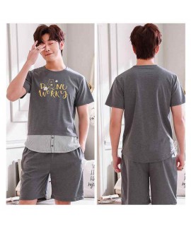 New Korean casual home service short-sleeved cotton men's and women's youth couple pajamas set