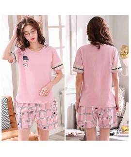 New Korean casual home service short-sleeved cotton men's and women's youth couple pajamas set