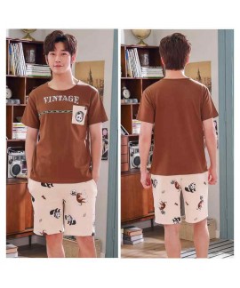 New Korean casual home service short-sleeved cotton men's and women's youth couple pajamas set