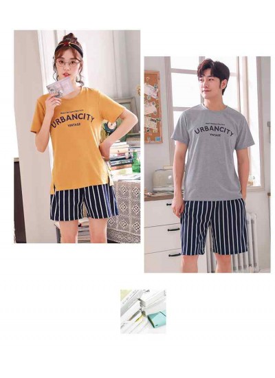 New Korean casual home service short-sleeved cotton men's and women's youth couple pajamas set