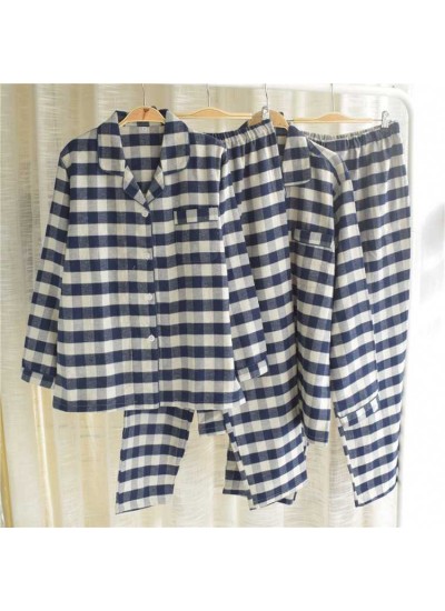 Autumn cotton brushed flannel simple plaid long-sleeved couples casual home service suit