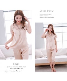 Mixed Batch of Simulation Silk Short-sleeved Thin Section Casual Pullover Couple Pajamas