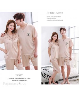 Mixed Batch of Simulation Silk Short-sleeved Thin Section Casual Pullover Couple Pajamas
