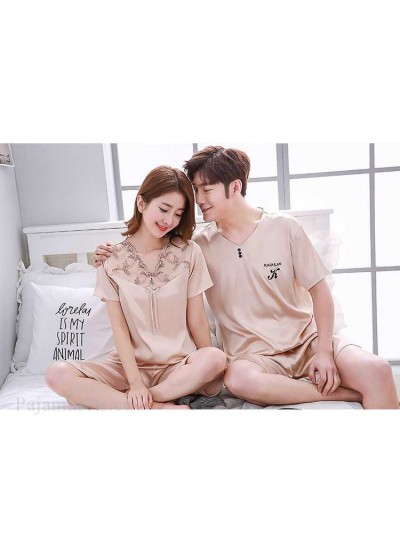 Mixed Batch of Simulation Silk Short-sleeved Thin Section Casual Pullover Couple Pajamas