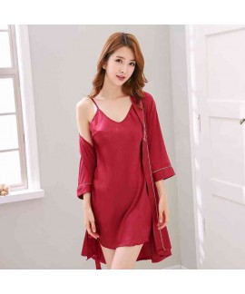 Silk Sensual Home Two-piece Breathable Comfortable Sweet Simple Couple Nightgown