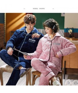 Padded cotton pajamas couple coral fleece thickeni...