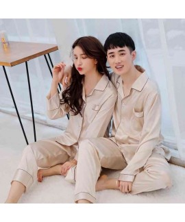 Korean Simulation Silk Men And Women Sexy Couple Home Service Nightgown