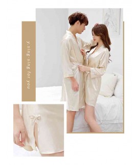 Korean Simulation Silk Men And Women Sexy Couple Home Service Nightgown