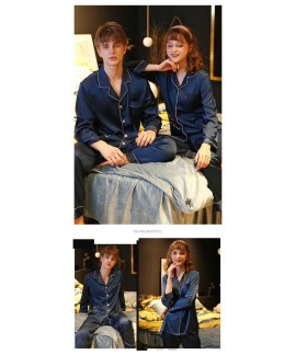 Couple pajamas simulation silk long sleeve suit home service