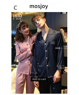 Couple pajamas simulation silk long sleeve suit home service