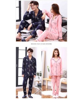 Couple pajamas cotton long-sleeved Korean cardigan thin home service suit