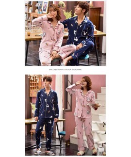 Couple pajamas cotton long-sleeved Korean cardigan thin home service suit