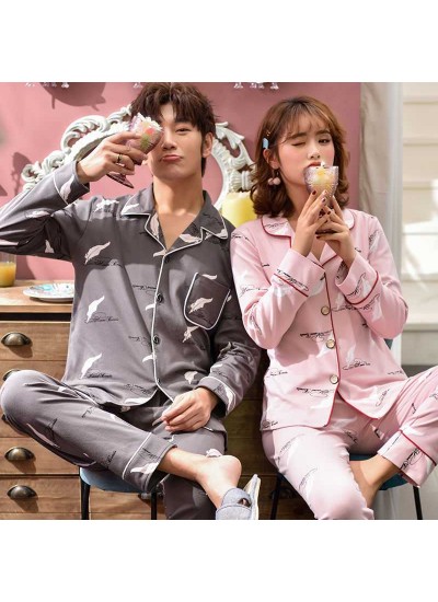 Couple pajamas cotton long-sleeved Korean cardigan thin home service suit
