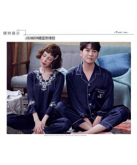 Couple Pajamas Ice Silk Sexy Thin Section Long-sleeve Home Service Suit