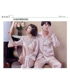 Couple Pajamas Ice Silk Sexy Thin Section Long-sleeve Home Service Suit