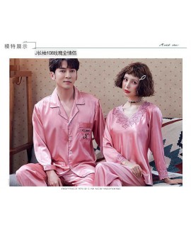 Couple Pajamas Ice Silk Sexy Thin Section Long-sleeve Home Service Suit