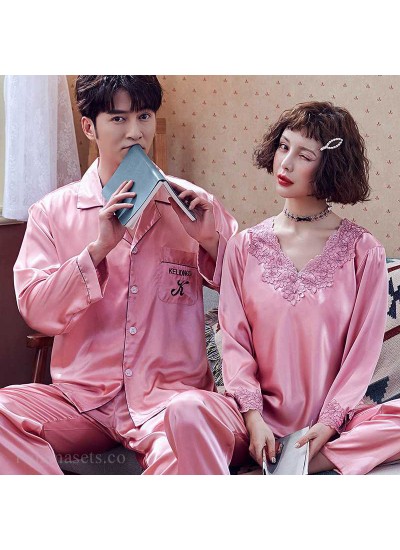 Couple Pajamas Ice Silk Sexy Thin Section Long-sleeve Home Service Suit