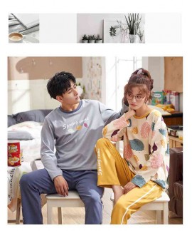 Cotton hedging long-sleeved couple pajamas home service suit factory direct sales