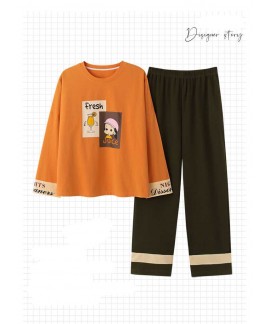 Autumn Korean simple round neck long-sleeved trousers casual two-piece Couple home service pajamas suit