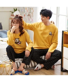 Long-sleeved cotton couple pajamas men and women h...