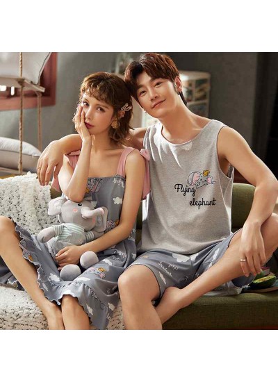 Korean Cotton Women And Mens' Long-sleeved Cartoon Sports Couple Homewear Suit