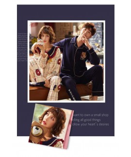 Korean cartoon cute home clothes lapel cardigan sweet mens women pajamas can be worn outside