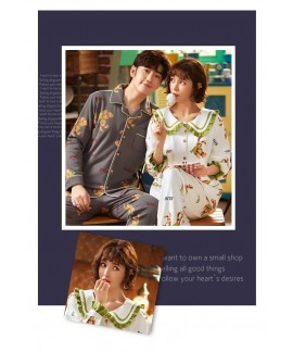Korean cartoon cute home clothes lapel cardigan sweet mens women pajamas can be worn outside