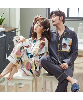 Cotton thin section lovers pajamas long sleeves we...