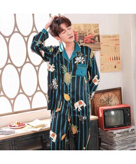 Ice silk long sleeve large size cardigan pure color thin section two-piece home service suit